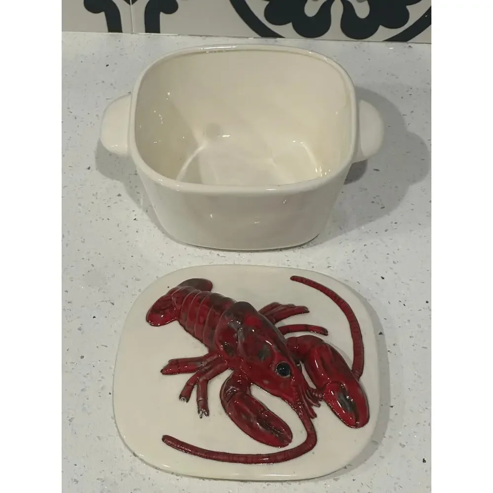 Vintage ATLANTIC MOLD Casserole Dish Lobster Sculpture Handle Art Lid 1983